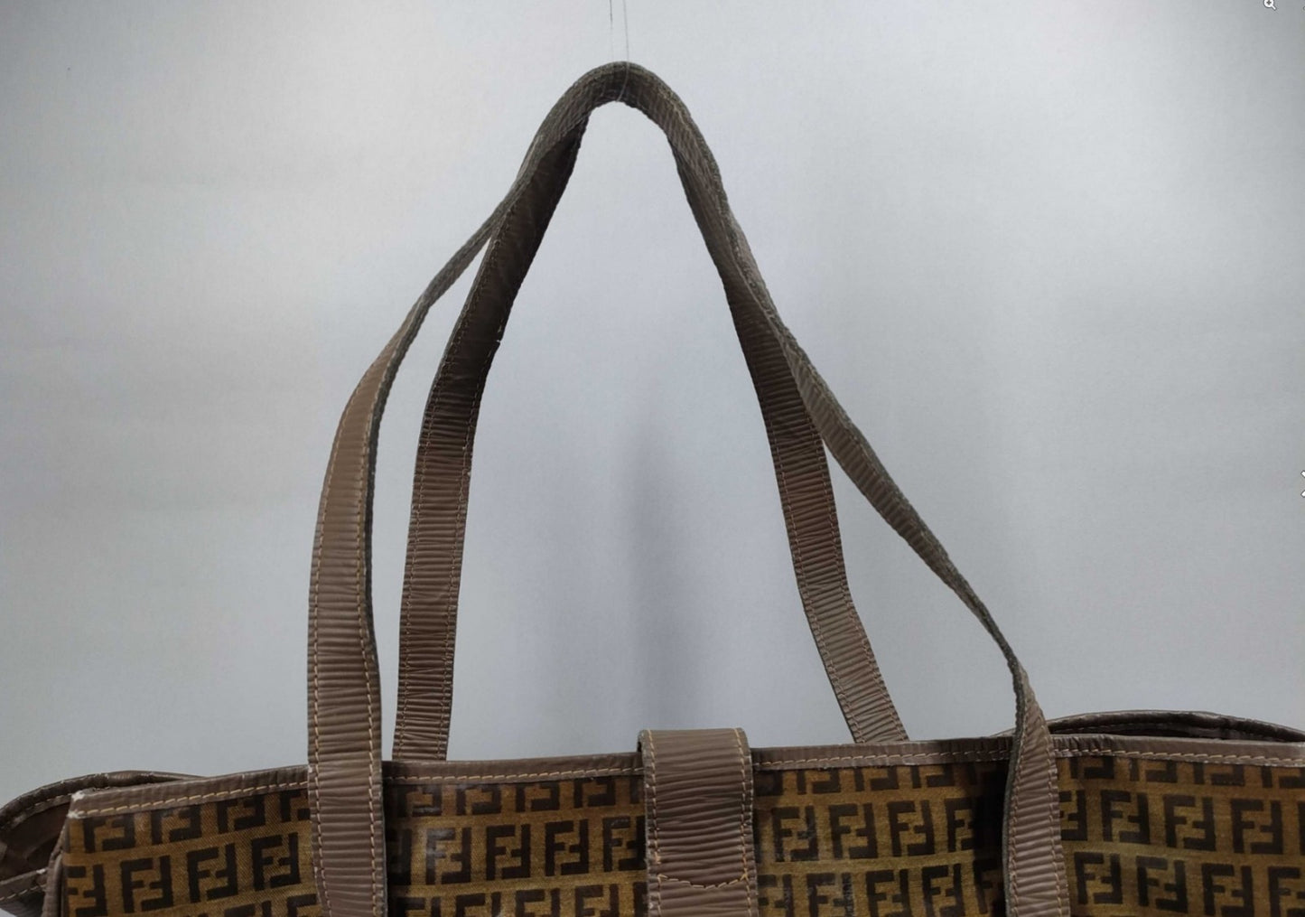 FENDI Zucca Enamel Tote Bag Brown FF Logo Shoulder PVC Italy Vintage