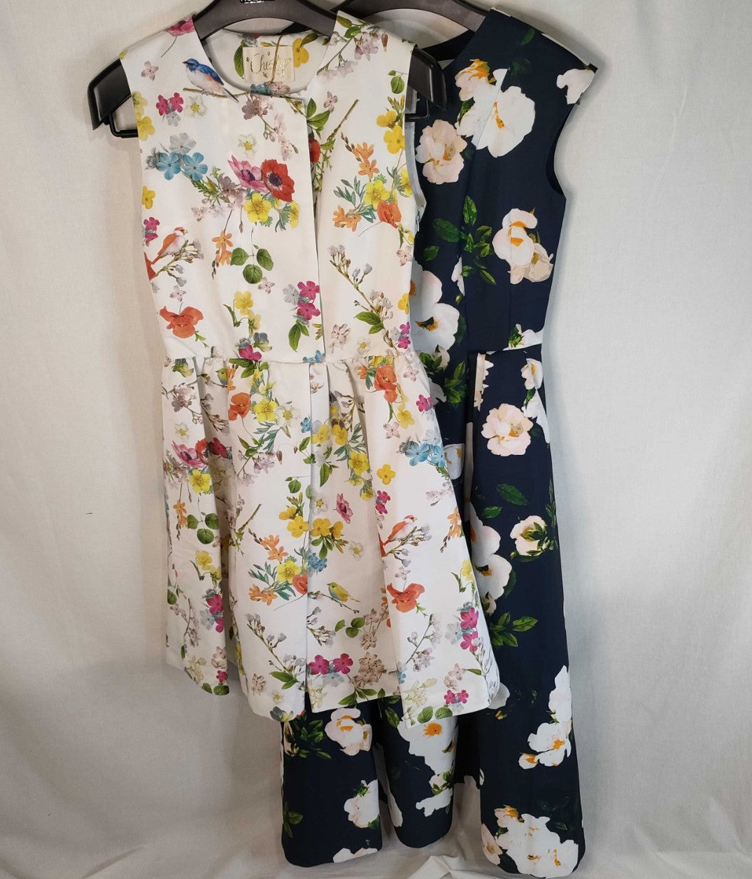 Chesty Floral Dress Set Size 1 White Bird Print & Navy Long Dress Japan