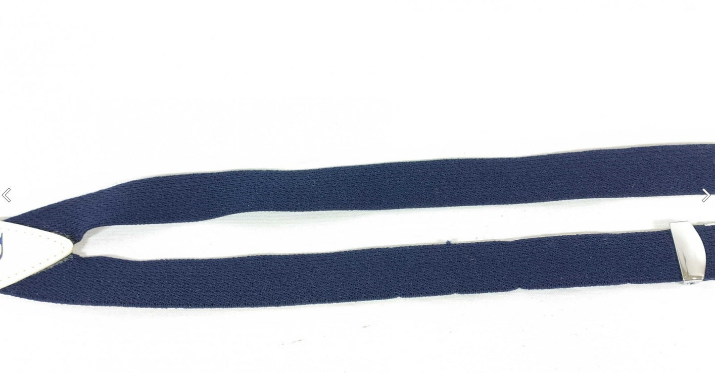 Christian Dior Logo Navy Y-Back Suspenders Adjustable Elastic 3 Clip Braces