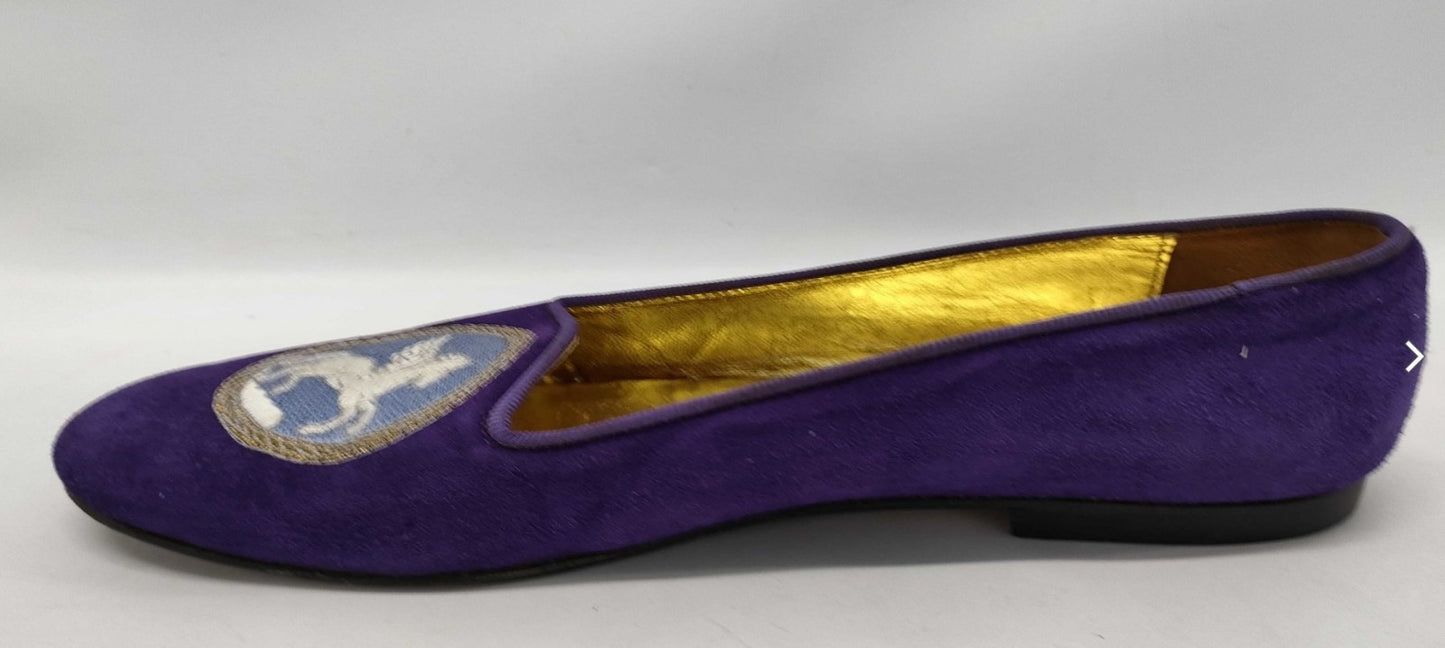 HERMES Pegasus Embroidered Suede Flats Purple EU 35 / US 5.5 / JP 22.5cm Women’s Shoes