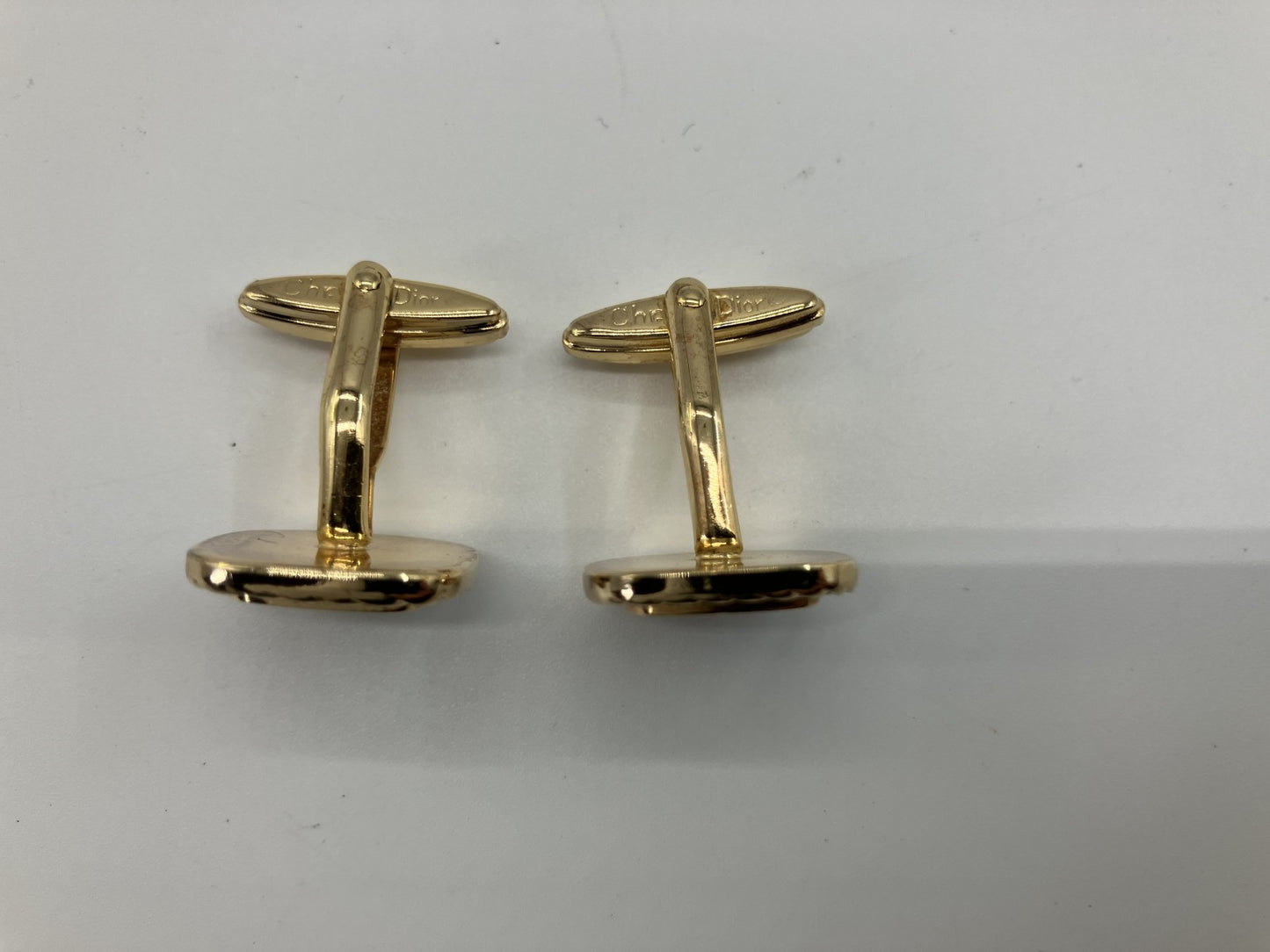 Christian Dior Cufflinks Gold &amp; White with Case Free Shipping 