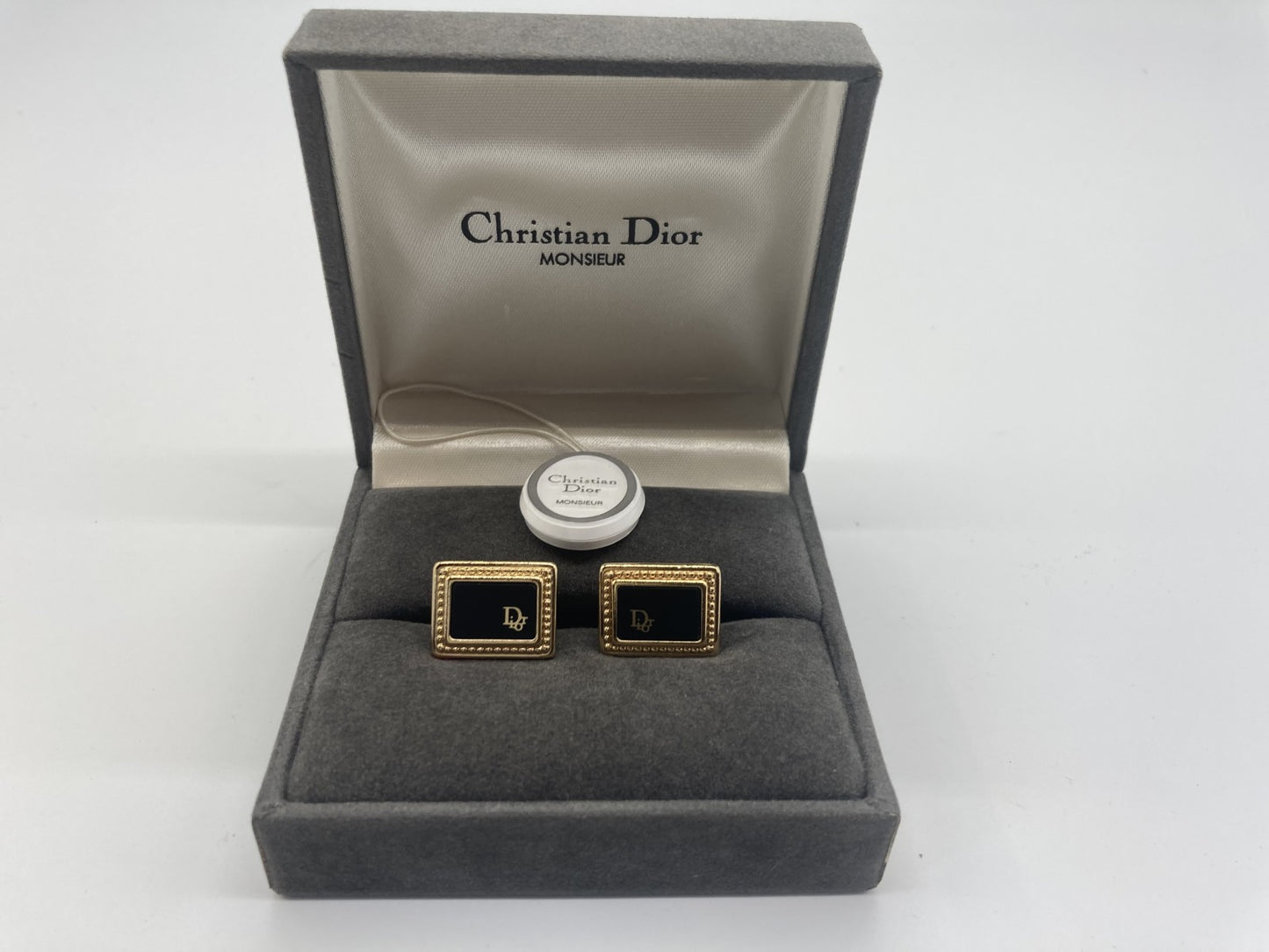 Christian Dior Cufflinks Black &amp; Gold Boxed Free Shipping 