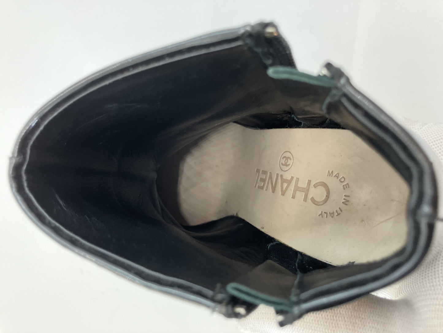 CHANEL Short Boots Enamel 36(US 6)(22.9 cm)(9.02 inch) Heel approx. 11.5 cm Black & Yellow