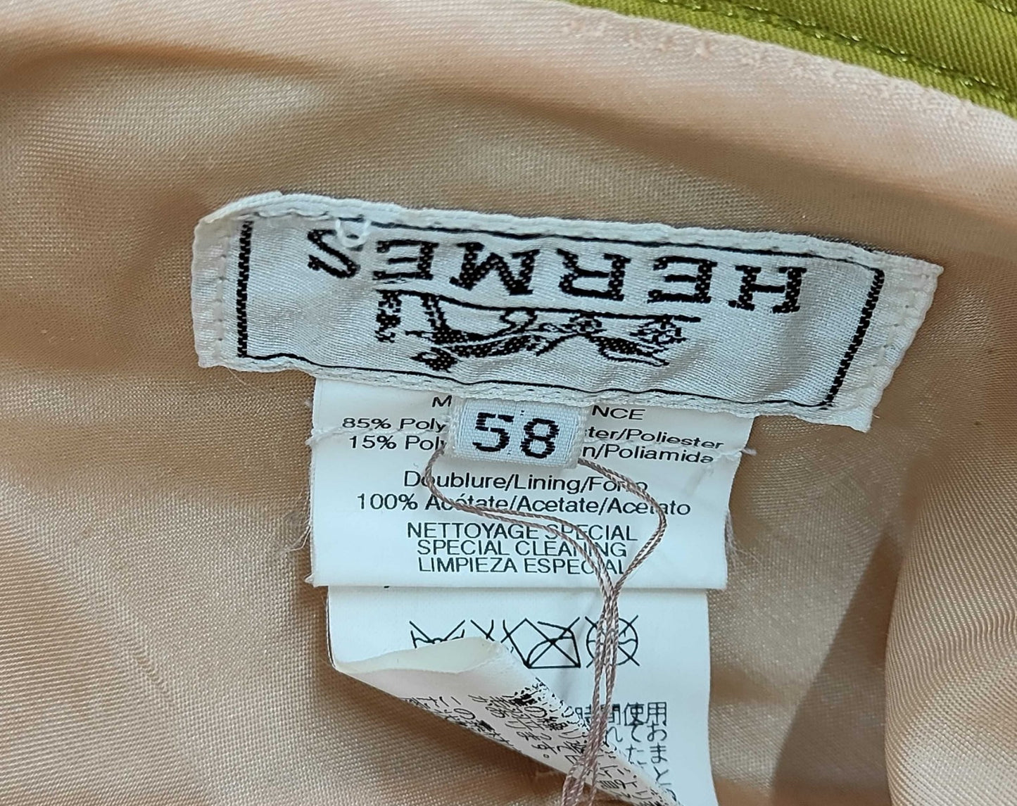 HERMES Bucket Hat Yellow Size 58 Made in France Polyester Nylon
