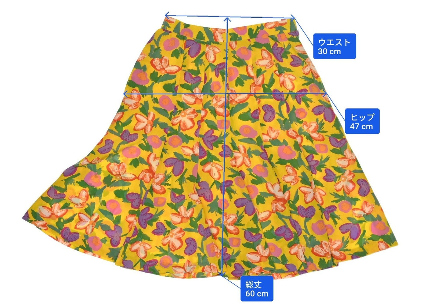 BALENCIAGA Paris Floral Print Flare Skirt Size 38 Yellow Polyester Japan