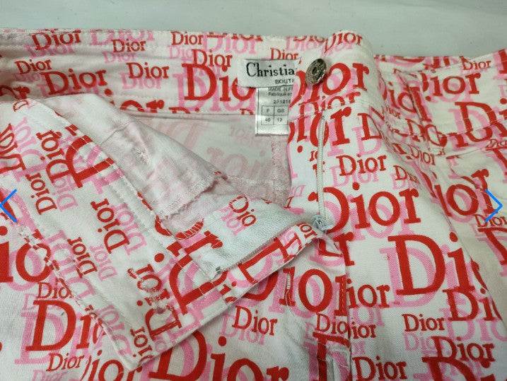 Christian Dior Logo Pants Red White Monogram Vintage France Size 40