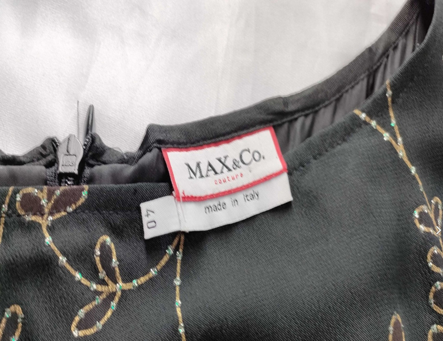 MAX&Co Couture Dress Size 40 Black Silk Blend Embroidered Sleeveless Italy