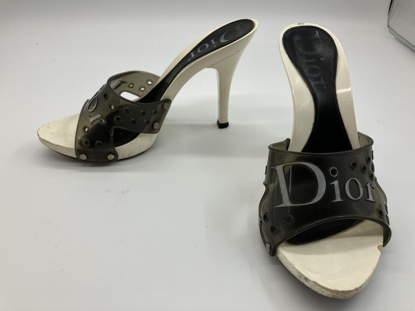 Christian Dior Women's sandals, 36.5 heel height 10cm, white and black with box and bag.