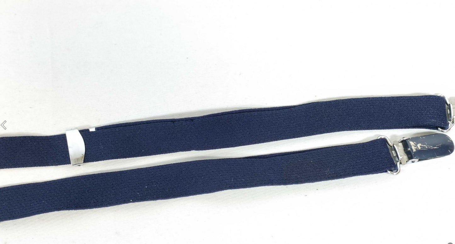 Christian Dior Logo Navy Y-Back Suspenders Adjustable Elastic 3 Clip Braces