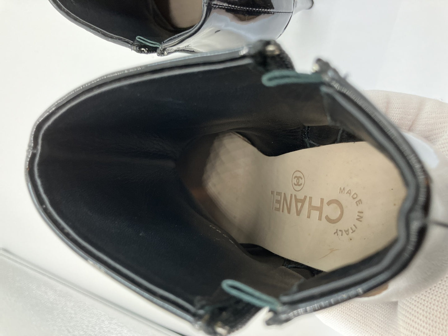 CHANEL Short Boots Enamel 36(US 6)(22.9 cm)(9.02 inch) Heel approx. 11.5 cm Black & Yellow