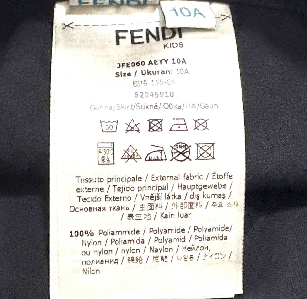 FENDI FF Zucca Logo Black Nylon Snap Mini Skirt Size 10A Made in Italy