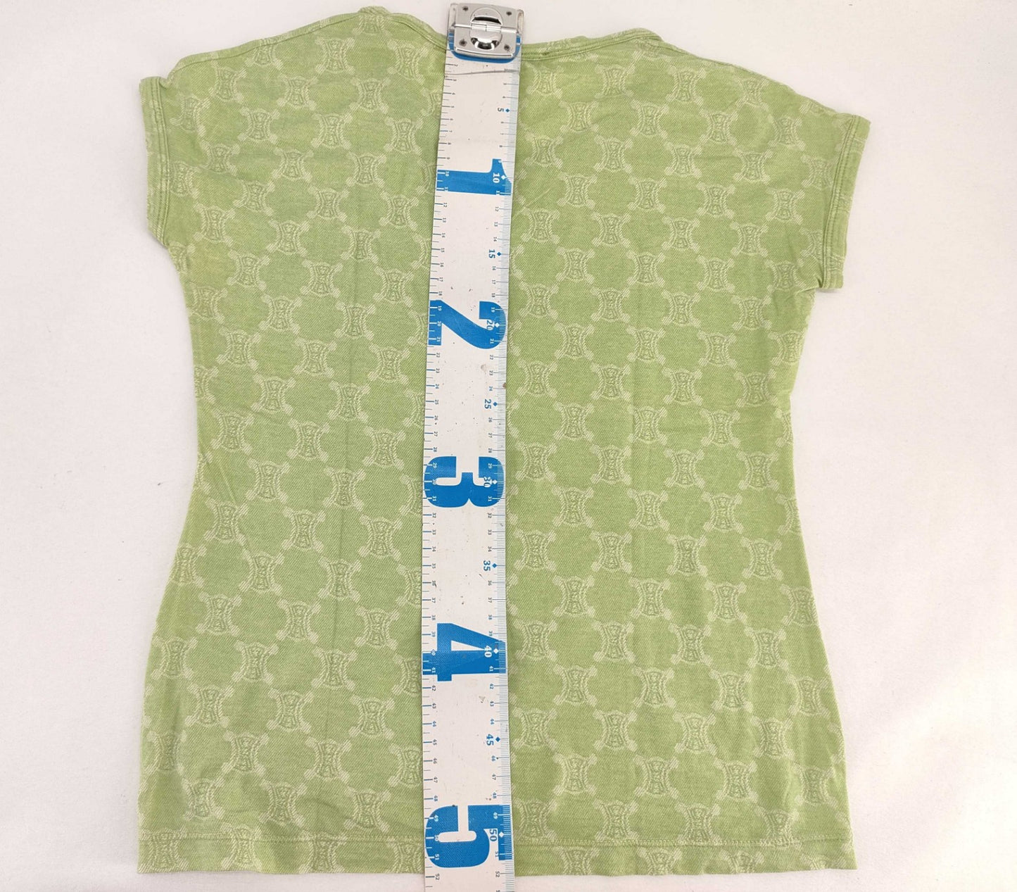 CELINE Macadam Monogram Stretch T Shirt Green Short Sleeve Women's Top