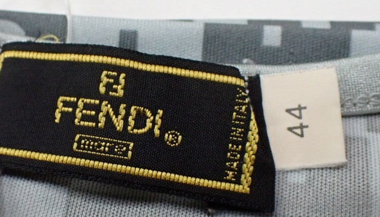 FENDI Logo Print Stretch T Shirt Top Gray Size 44 Women's Short Sleeve