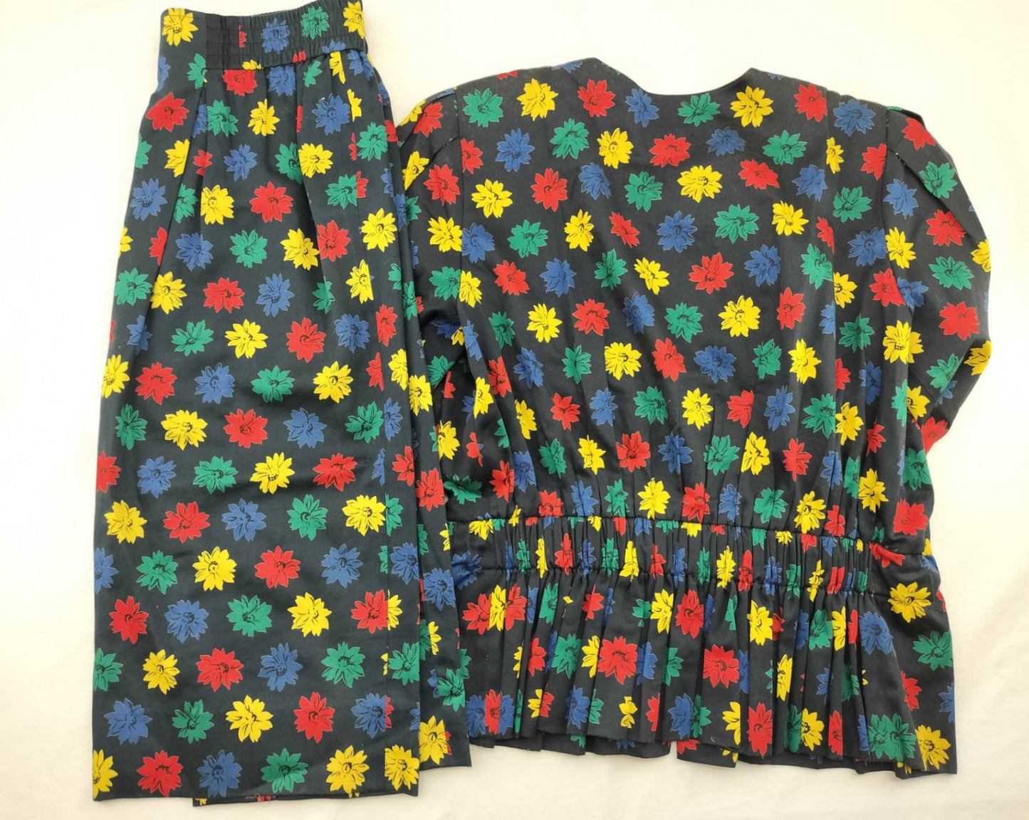 Christian Dior Vintage Floral Peplum Skirt Suit Set Cotton Size 9