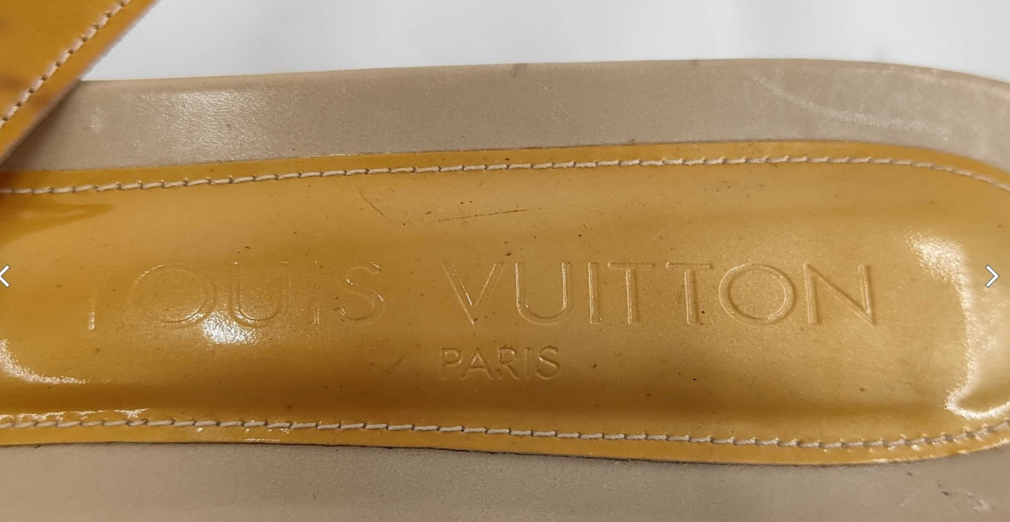 Louis Vuitton Sandals EU39 Yellow Patent Leather Slingback Heel Shoes LV