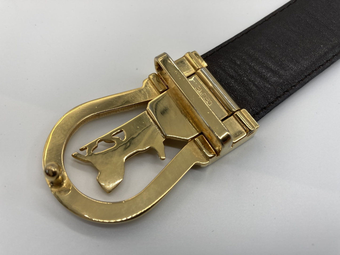 Celine black leather belt with carriage hardware, length 86cm, width 3cm