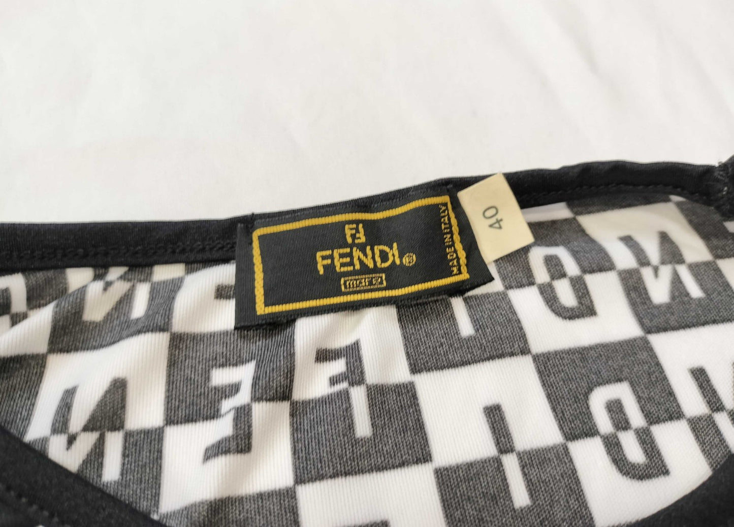 FENDI Checker Logo Print Stretch Short Sleeve T-Shirt Top Women's Size 40 Italy