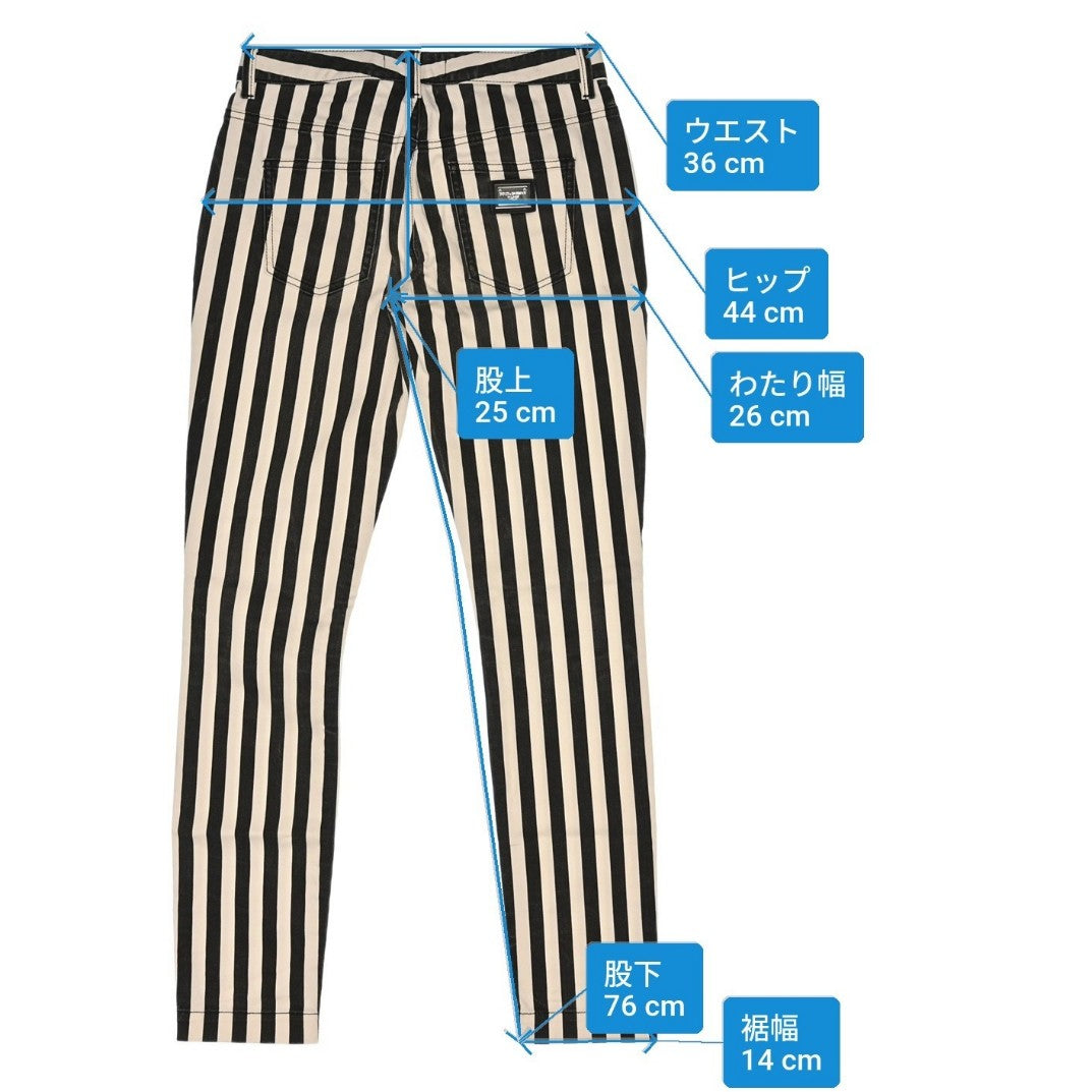 DOLCE & GABBANA Striped Stretch Denim Skinny Pants Black White Size 38 Italy