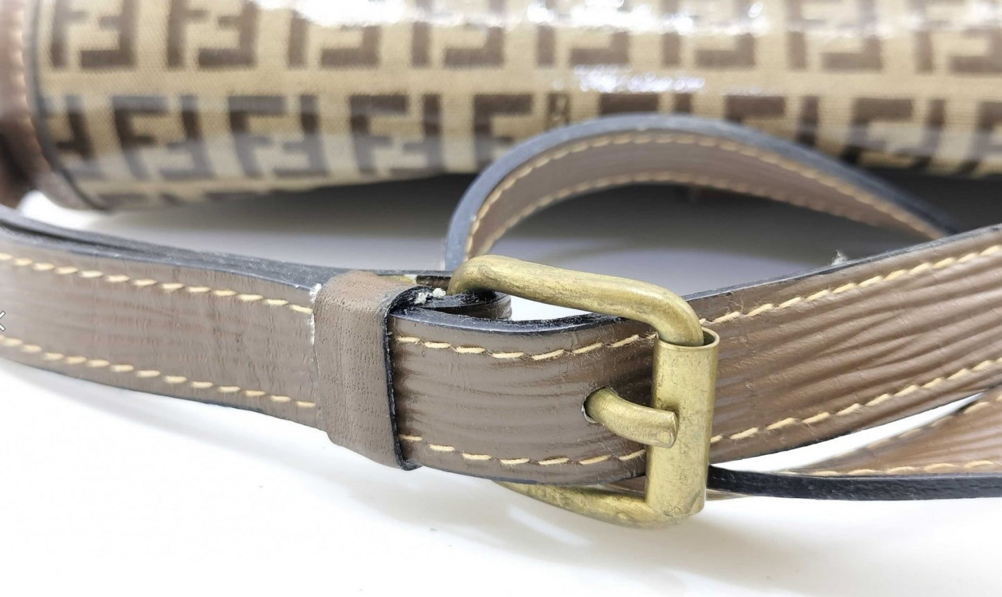 FENDI Zucca Shoulder Bag FF Logo Brown PVC Leather Vintage Crossbody