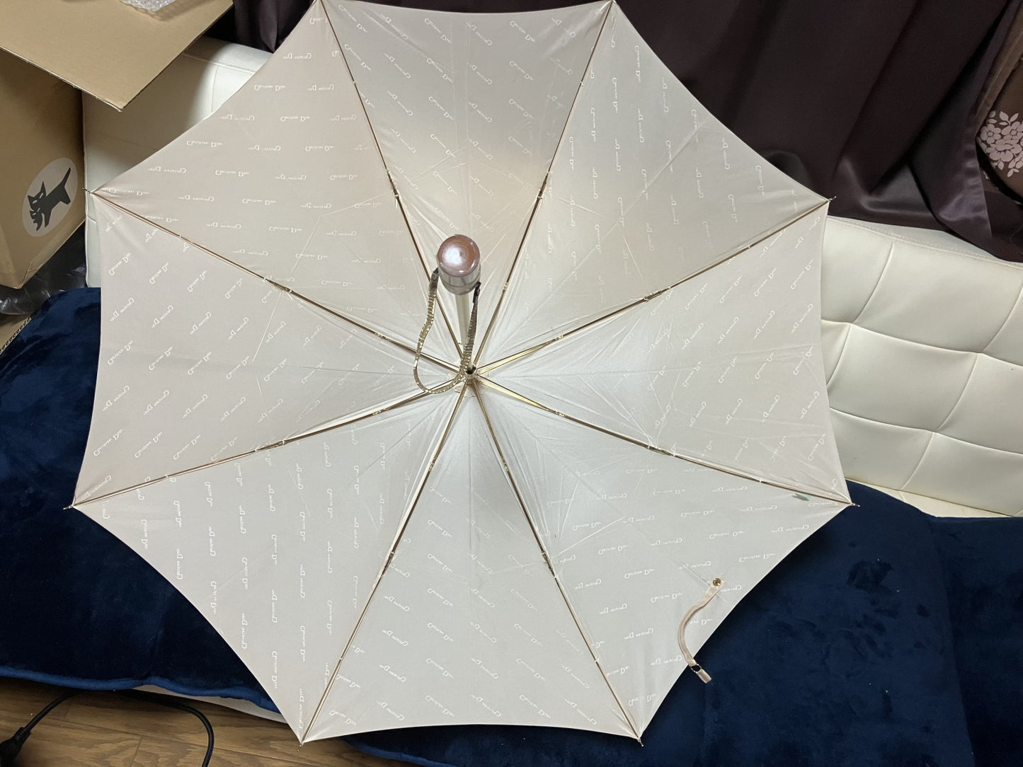 Christian Dior Folding Umbrella Cream Color Ribs 55cm Free Shipping 