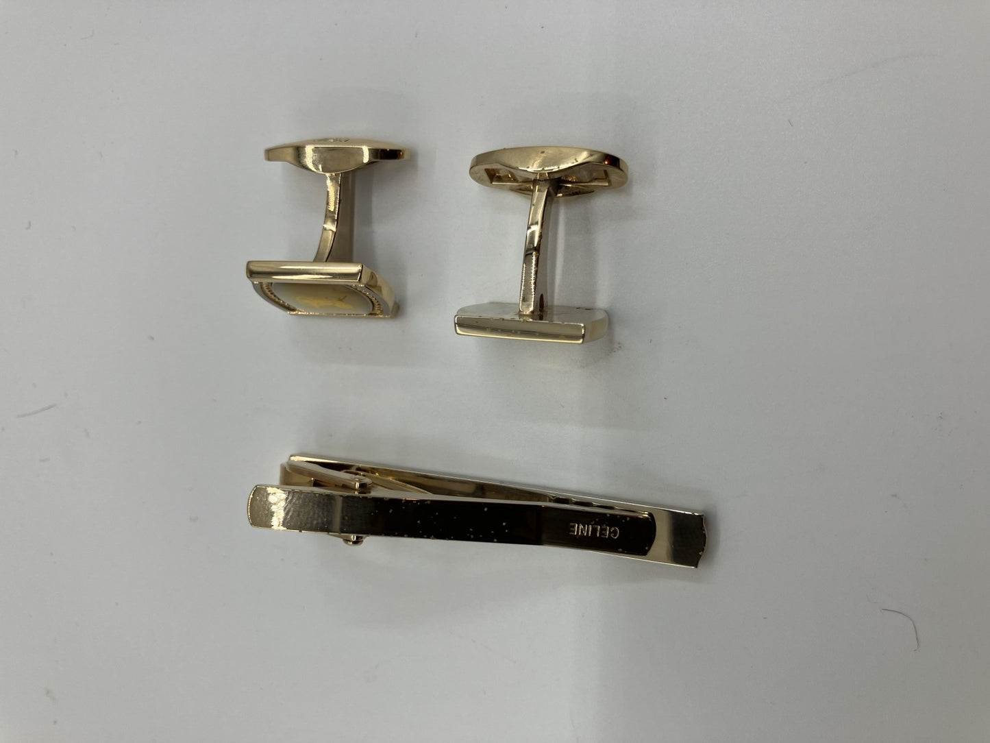 Celine tie pin and cufflinks set, gold, box included, free shipping 