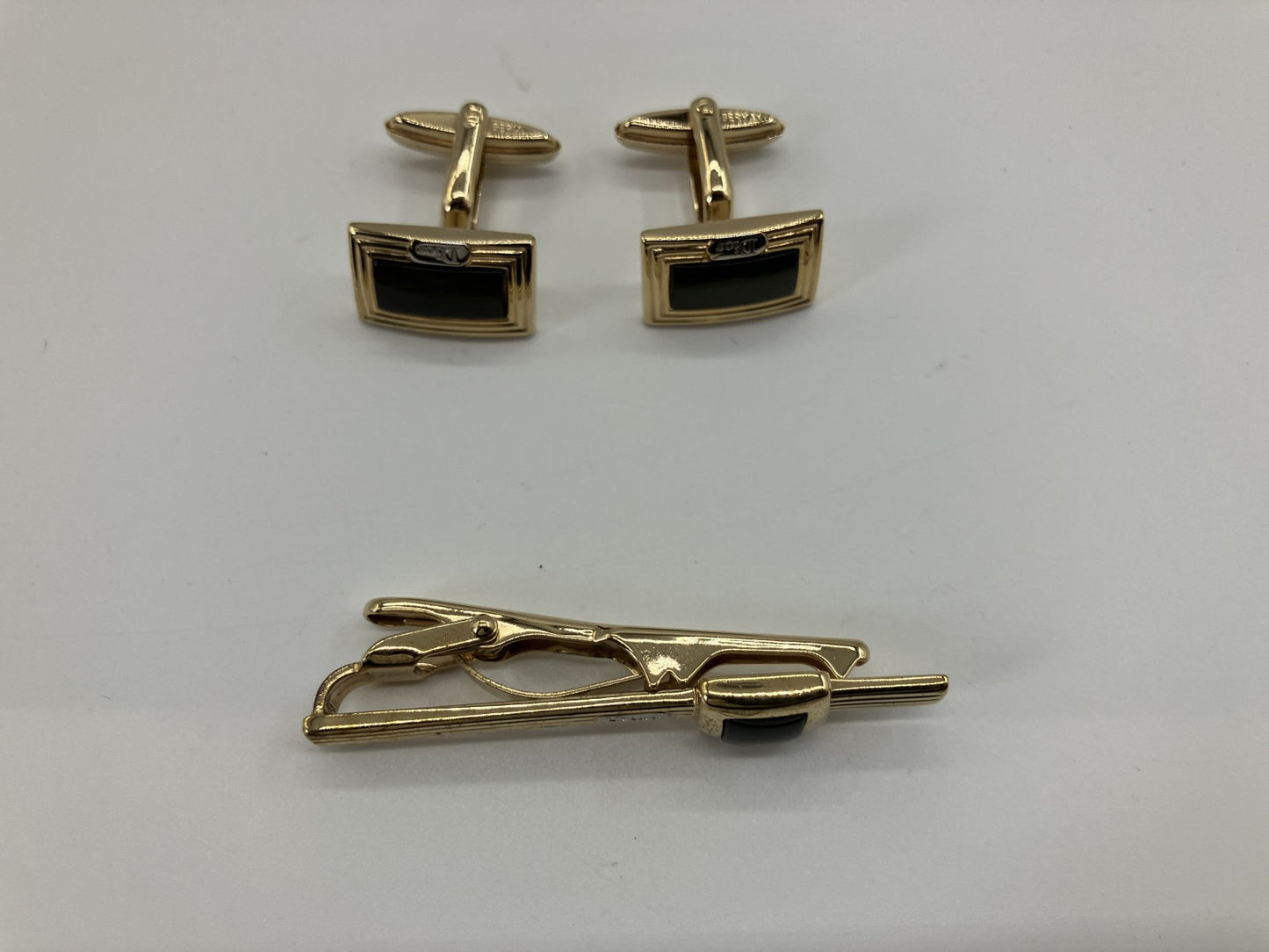 Christian Dior Cufflinks and Tie Pin Set Gold with Case Free Shipping 