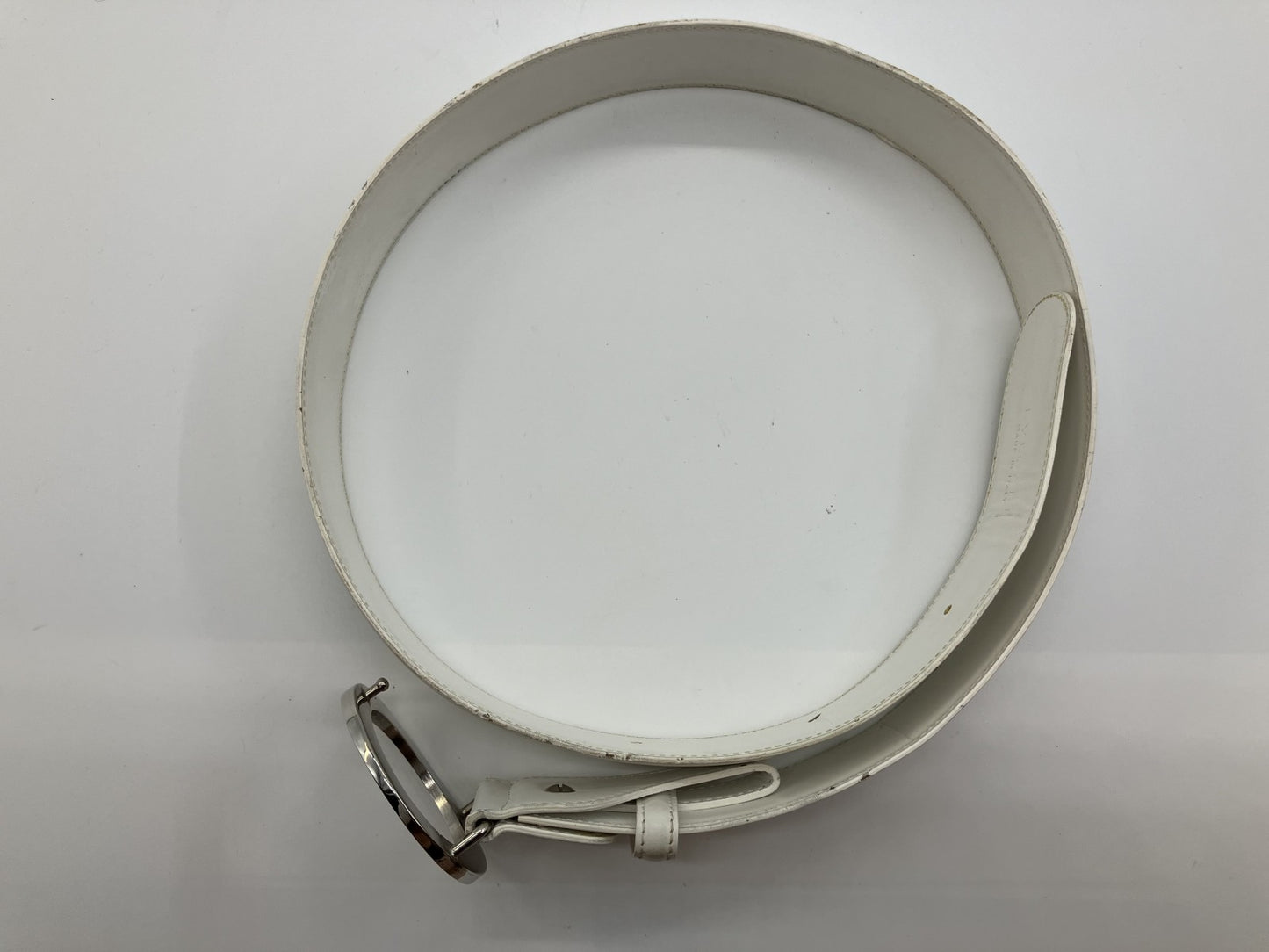 BVLGARI Circle Logo Belt White &amp; Silver 96cm Free Shipping 