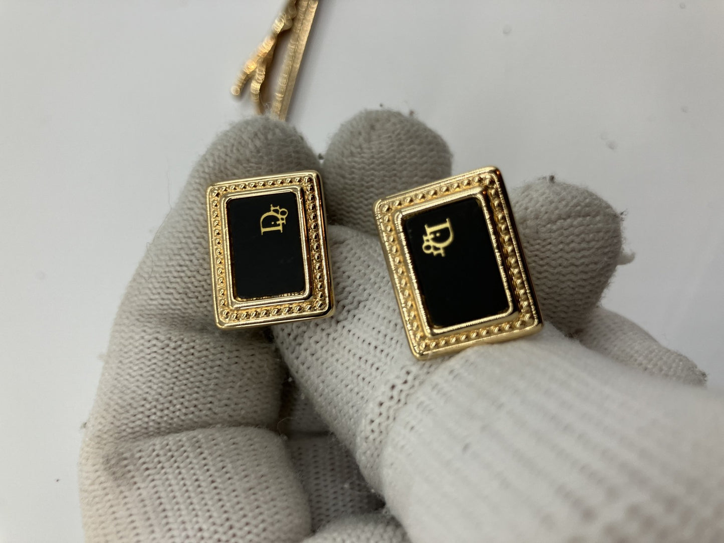 Christian Dior cuff and tie pin set, gold and black, with box,