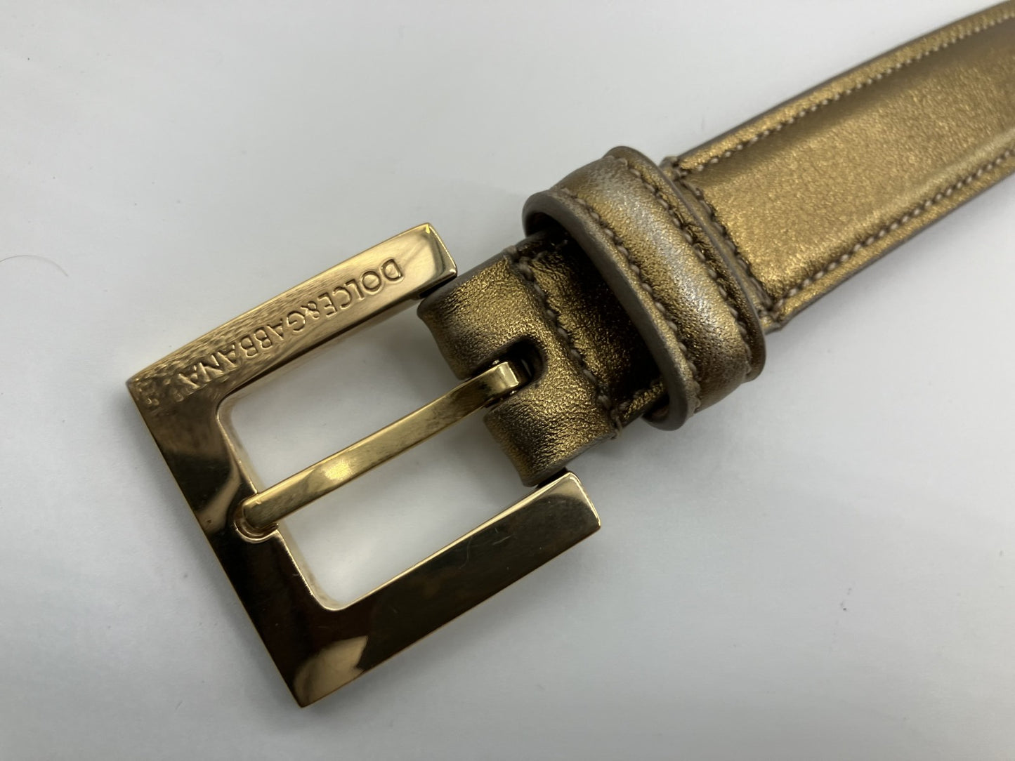 DOLCE &amp; GABBANA Leather Belt 101cm Gold Free Shipping 