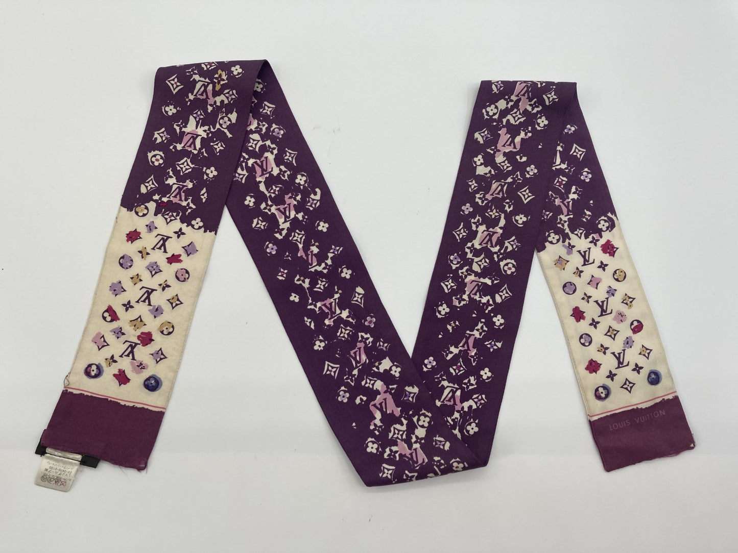 LOUIS VUITTON Scarf Bandeau Monogram Splash 100% Silk Purple Approx. 126 x 6 cm Free Shipping 