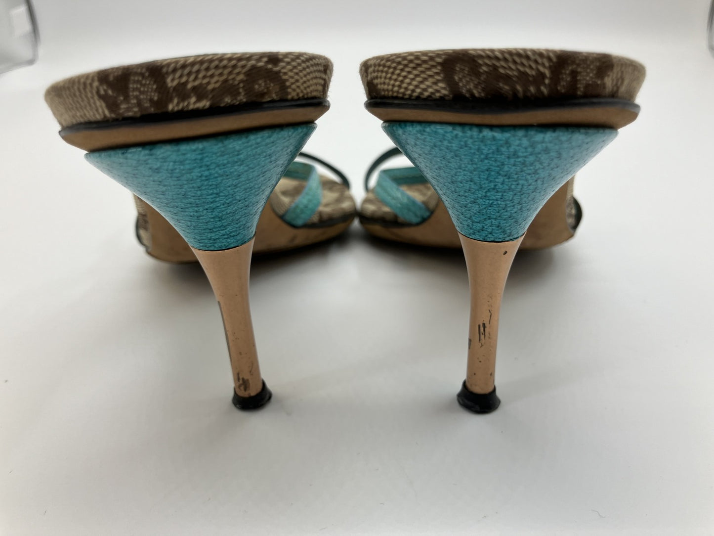 Gucci GG Canvas Sandals 36 (US 6)(9 นิ้ว)(22.9 ซม.) ส้นสูง 9 ซม. จัดส่งฟรี 