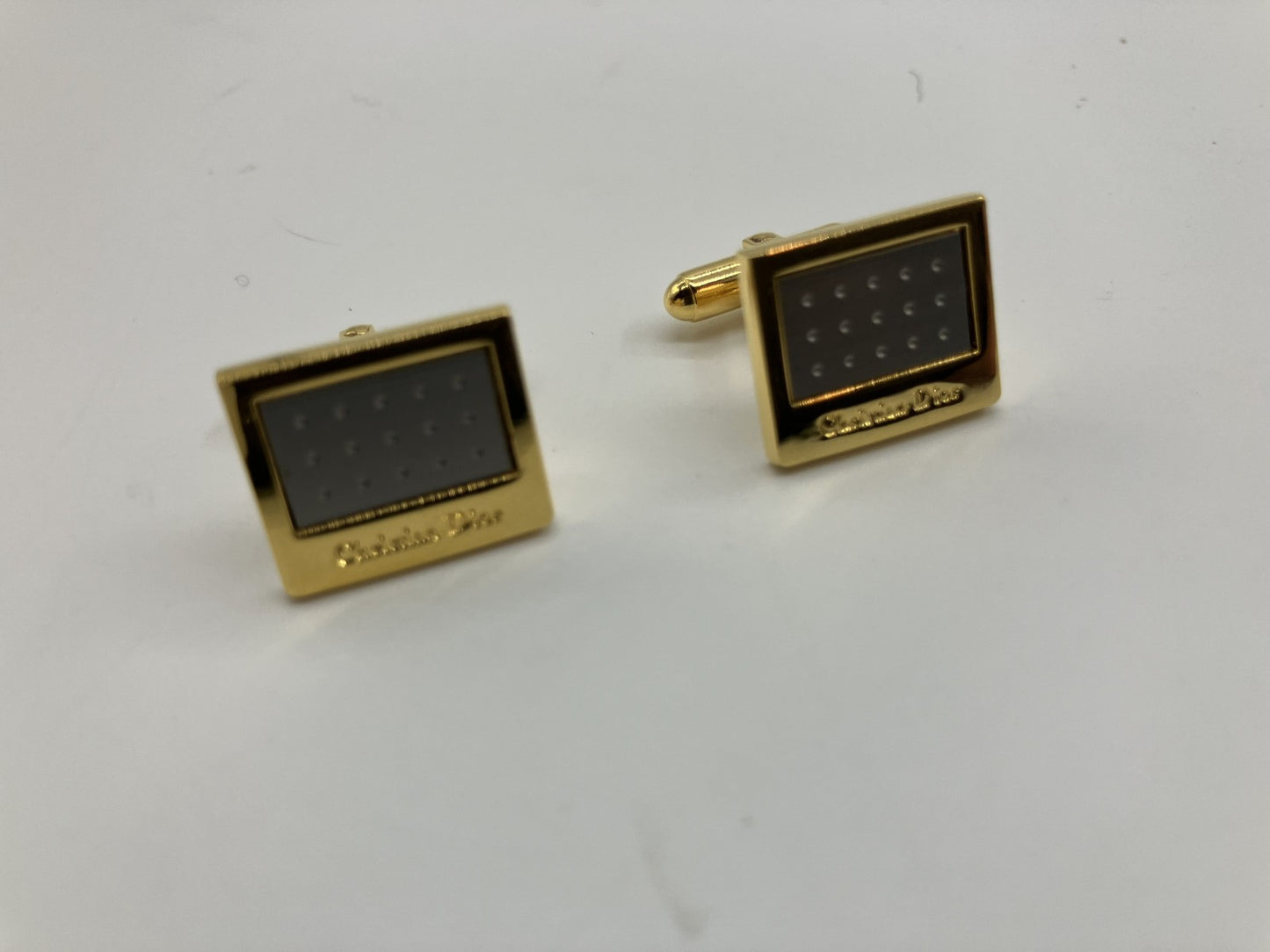 Christian Dior cufflinks and tie pin with case, gold, free shipping 