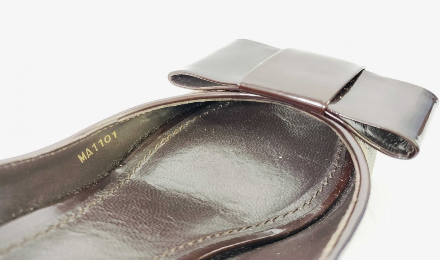 Louis Vuitton Monogram Bow Slingback Wedge Sandals (EU 36)(US 6) Cork Heel Italy