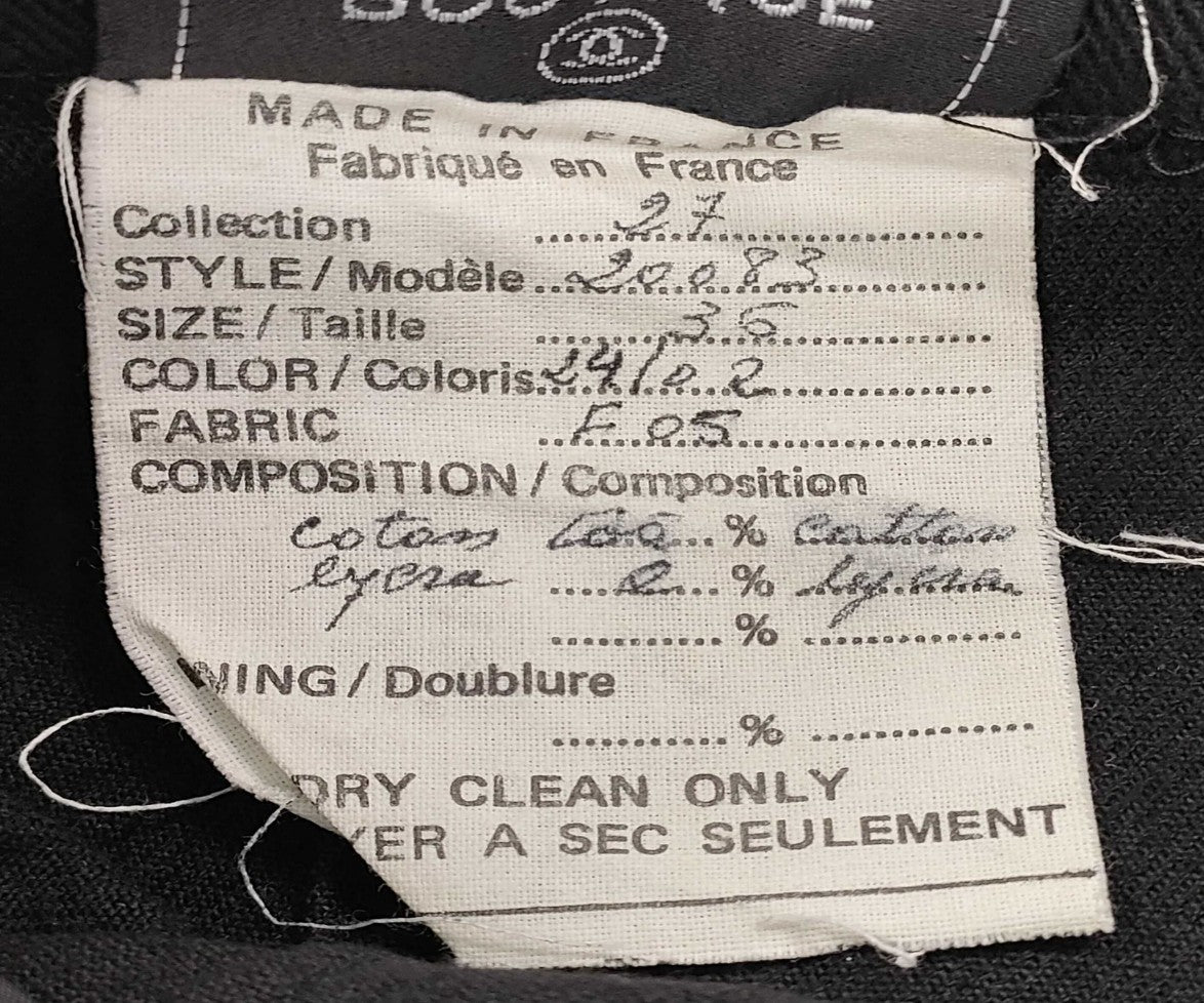 CHANEL Boutique Black Pencil Skirt Cotton Lycra Stretch Made in France Sz 35