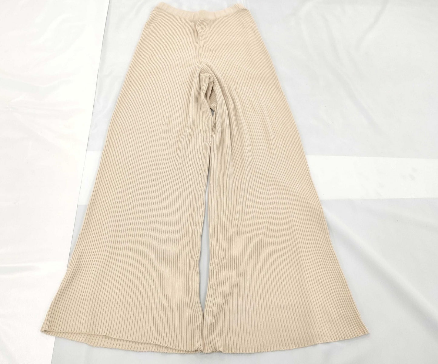 CELINE Paris Flare Pants Ecru Beige Rib Knit High Waist Pull-On Size 36 Made in Italy