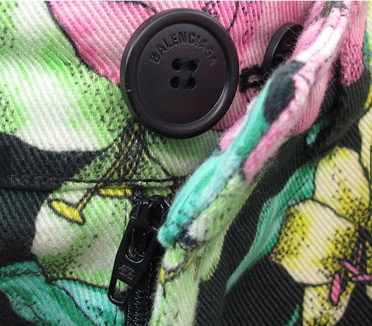 BALENCIAGA Floral Skirt Size 36 Cotton Black Multicolor Made in Italy