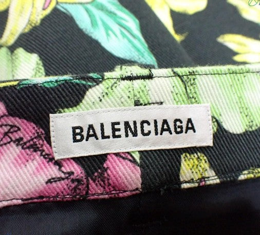 BALENCIAGA Floral Skirt Size 36 Cotton Black Multicolor Made in Italy