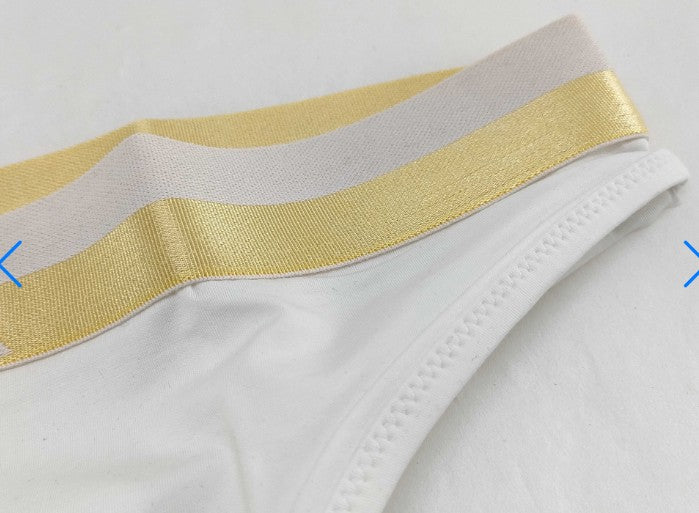 MCM Logo Waist Bikini Briefs White Gold Size L MFYASBM04 New 2PCS