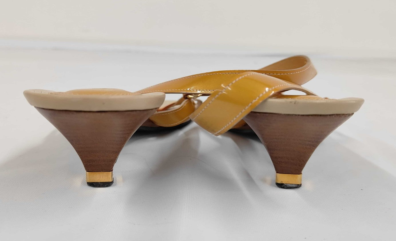 Louis Vuitton Sandals EU39 Yellow Patent Leather Slingback Heel Shoes LV