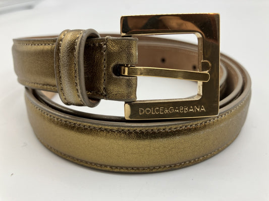 DOLCE &amp; GABBANA Leather Belt 101cm Gold Free Shipping 