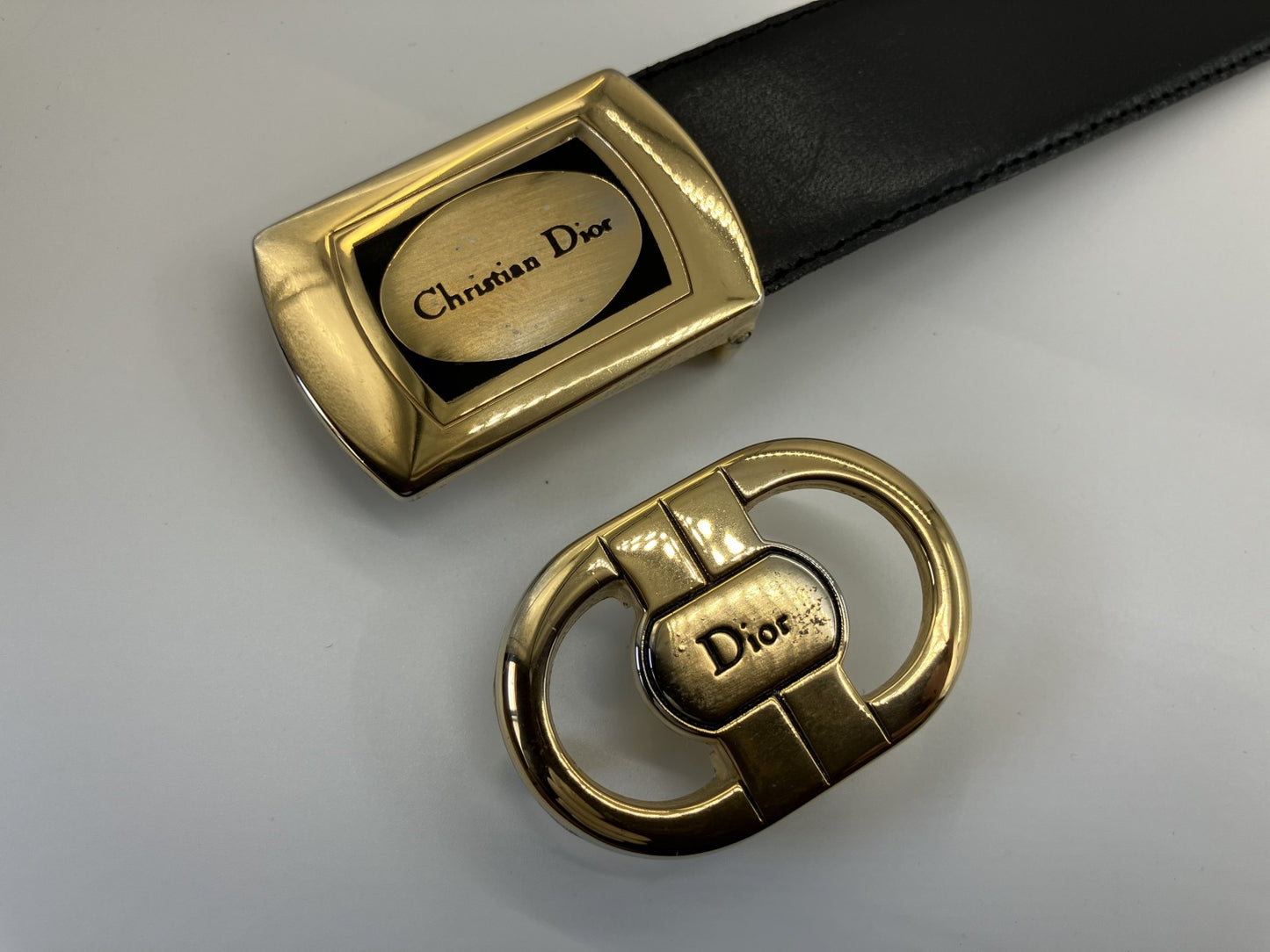 Christian Dior Belt Buckle x 2 Black &amp; Gold Length 100cm Free Shipping 