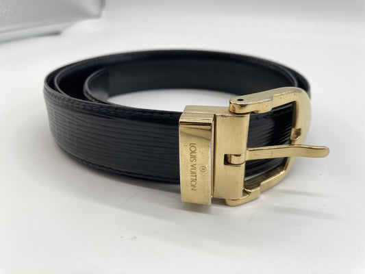 LOUIS VUITTON Louis Vuitton Black Santur Classic Belt Noir Total Length 103cm Free Shipping 