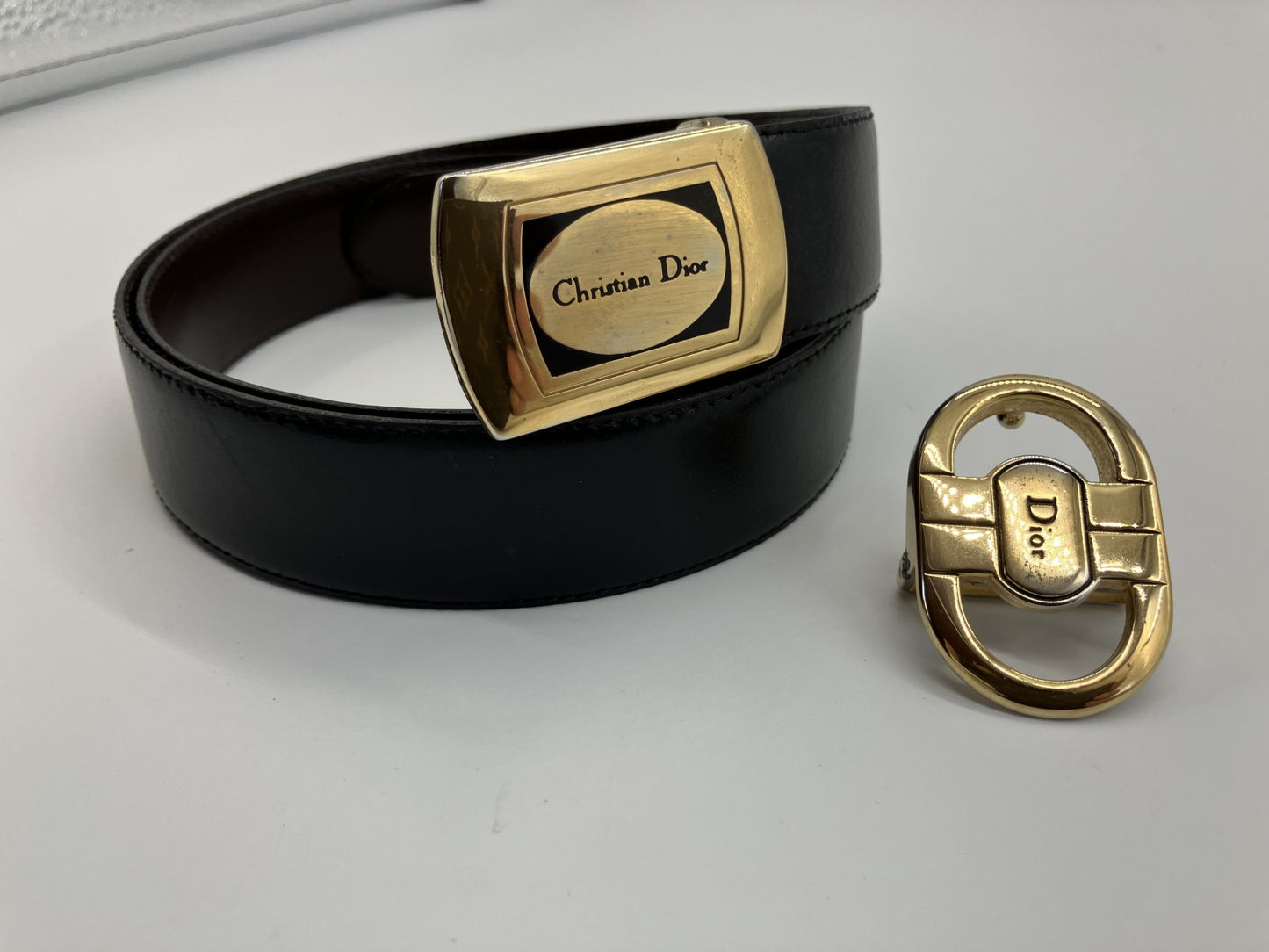 Christian Dior Belt Buckle x 2 Black & Gold Length 100cm