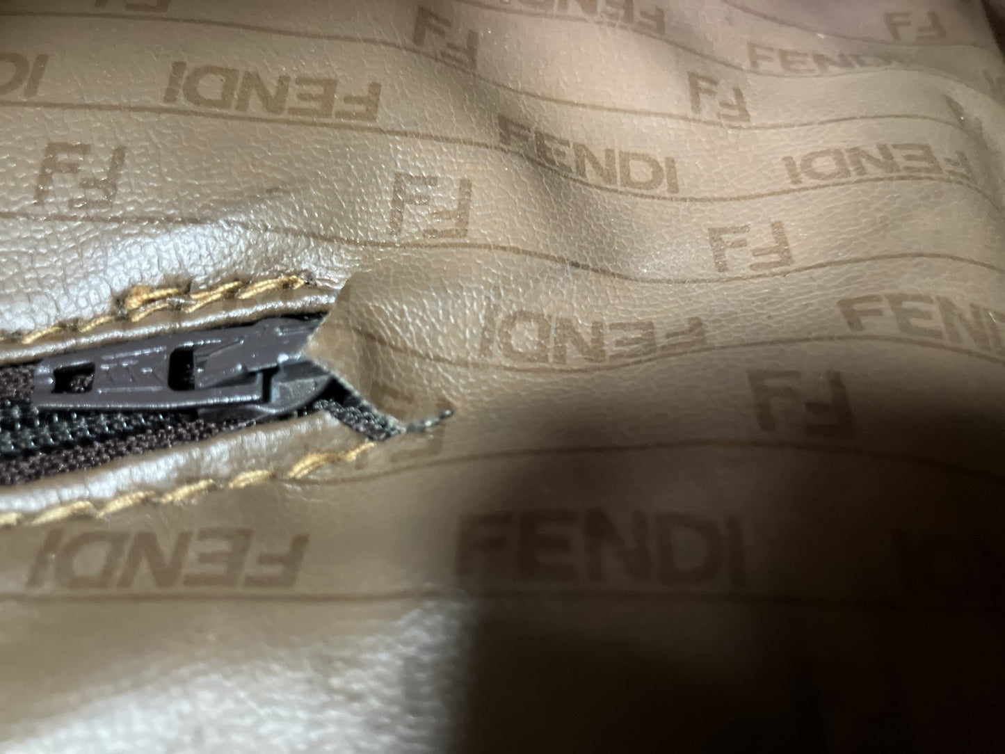 FENDI Zucca Enamel Tote Bag Brown FF Logo Shoulder PVC Italy Vintage
