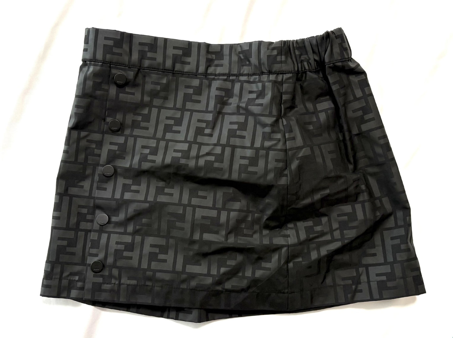 FENDI FF Zucca Logo Black Nylon Snap Mini Skirt Size 10A Made in Italy