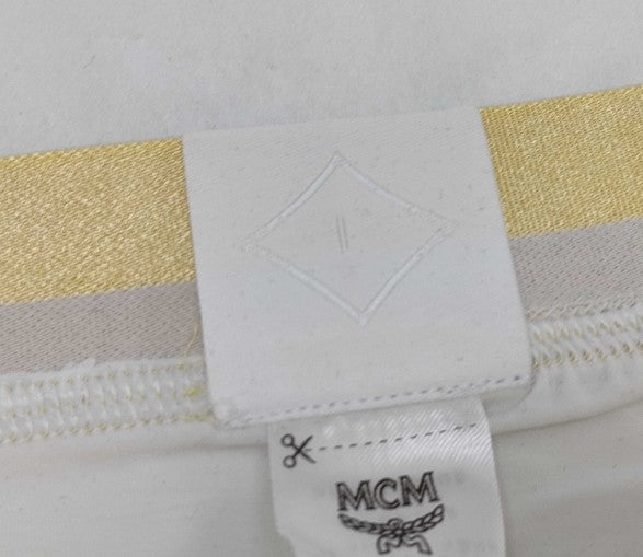 MCM Logo Waist Bikini Briefs White Gold Size L MFYASBM04 New 2PCS