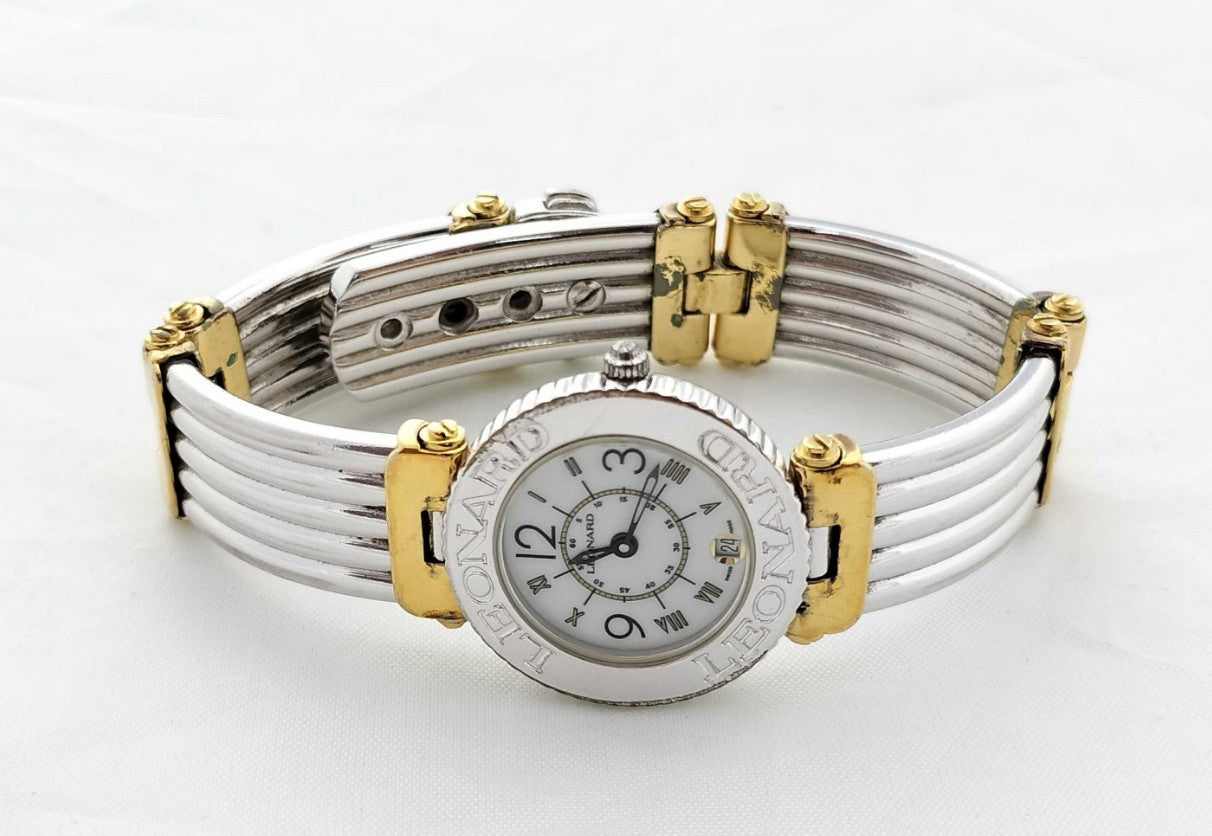 LEONARD 7424 Women's Quartz Watch Date Bangle Bracelet Swiss Made Working