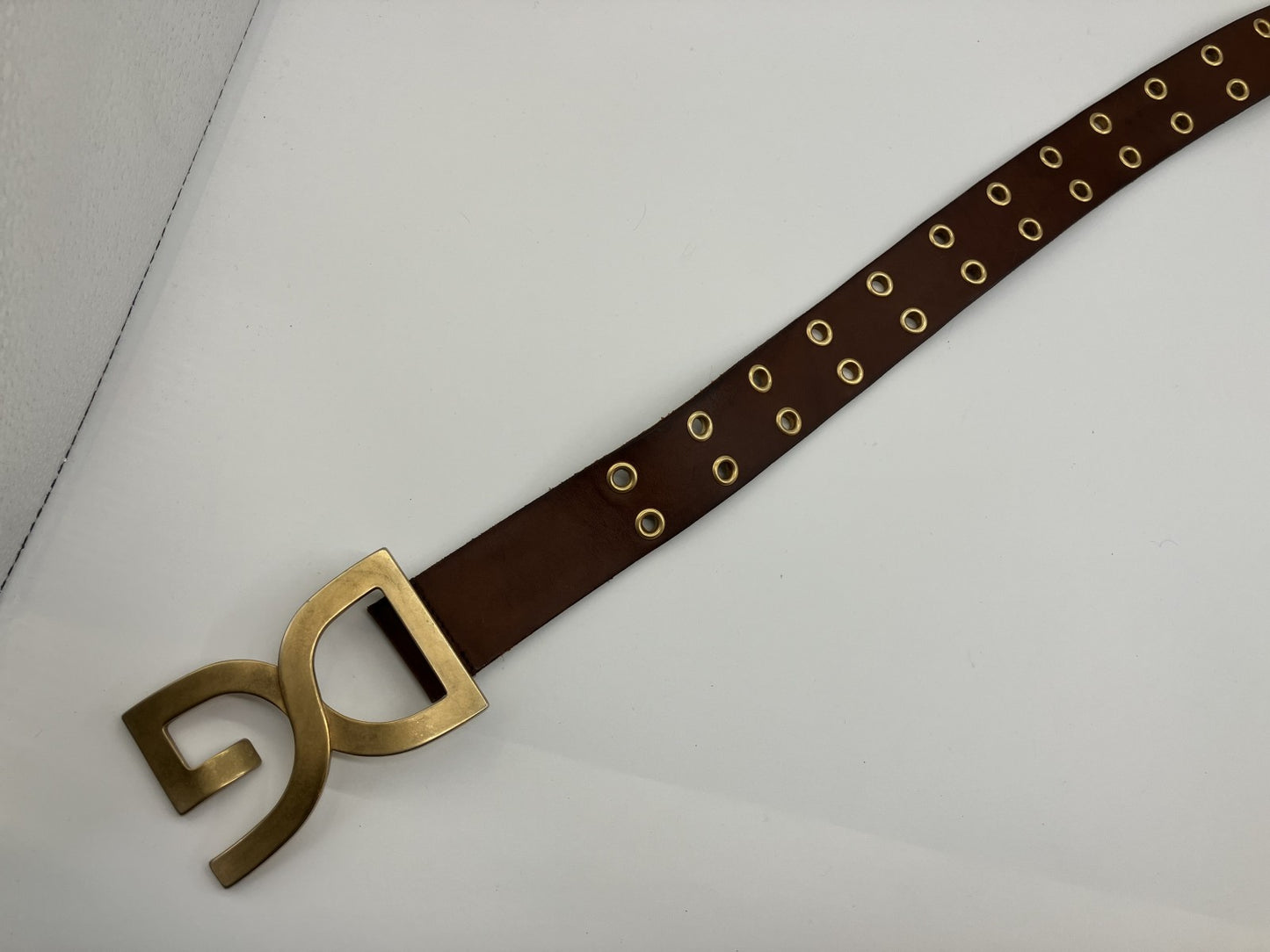 DOLCE &amp; GABBANA DG logo belt, total length approx. 114cm, gold &amp; brown, free shipping 