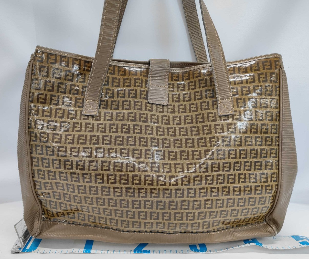 FENDI Zucchino FF Logo Coated Canvas Large Tote Bag Brown Vintage Italy