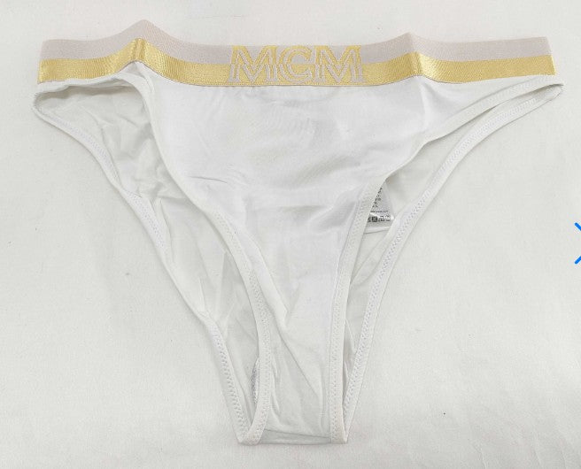 MCM Logo Waist Bikini Briefs White Gold Size L MFYASBM04 New 2PCS
